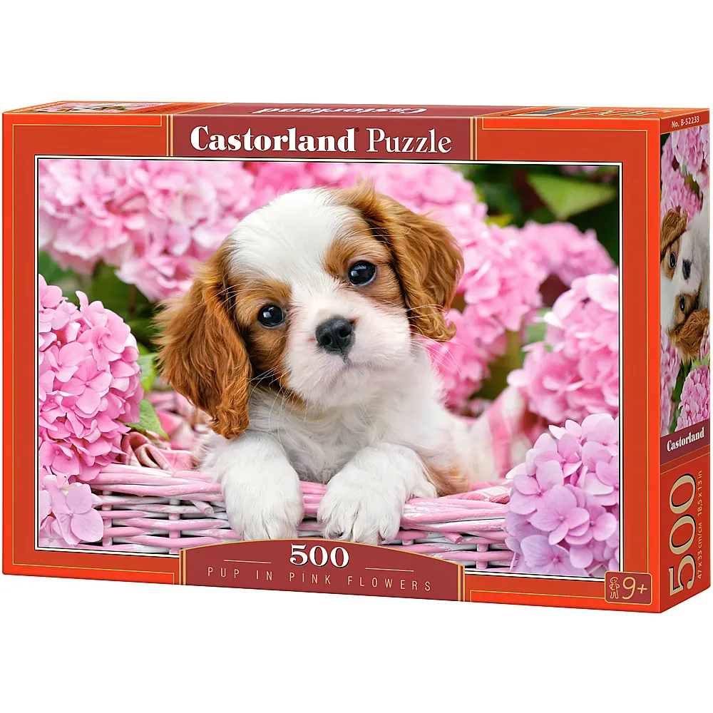 Castorland Puzzle Welpe zwischen pinken Blumen 500Teile