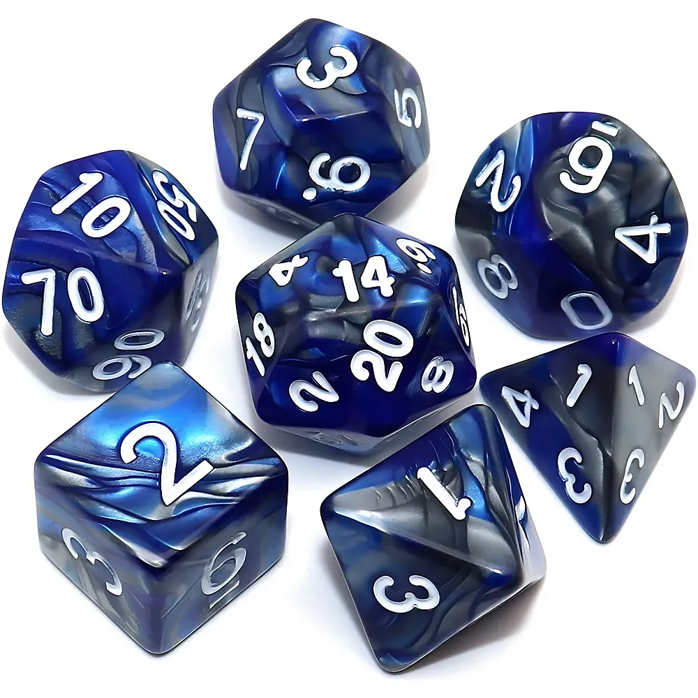 Creebuy D&D Polyedrische Rollenspiel-W�rfel Blau/Silber - 7 Teile Dungeons & Dragons | Kennerspiele