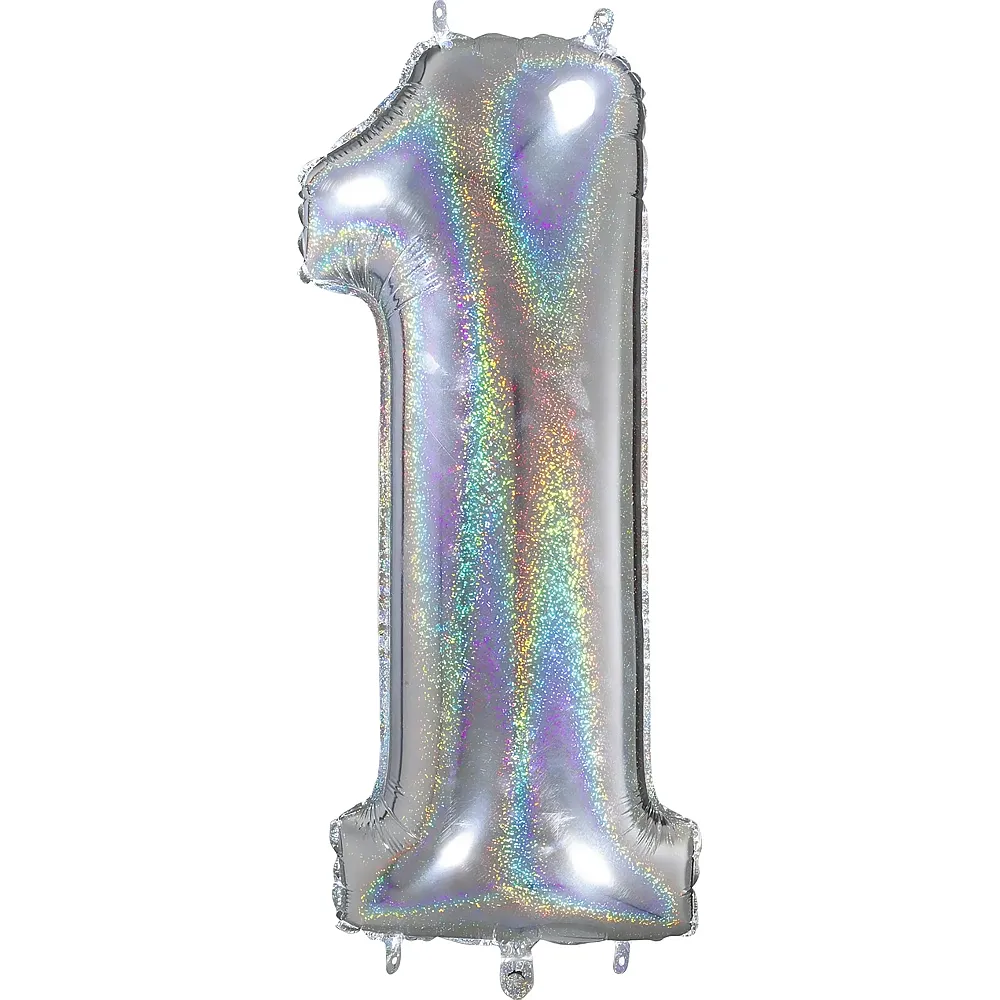 Grabo Megaloons silber holographic Zahl 1, 66cm, im Beutel