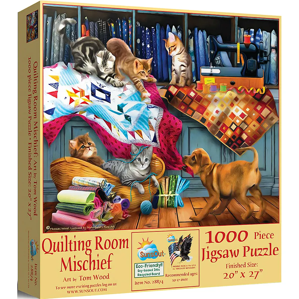 SunsOut Puzzle Tom Wood Quilting Room Mischief 1000Teile