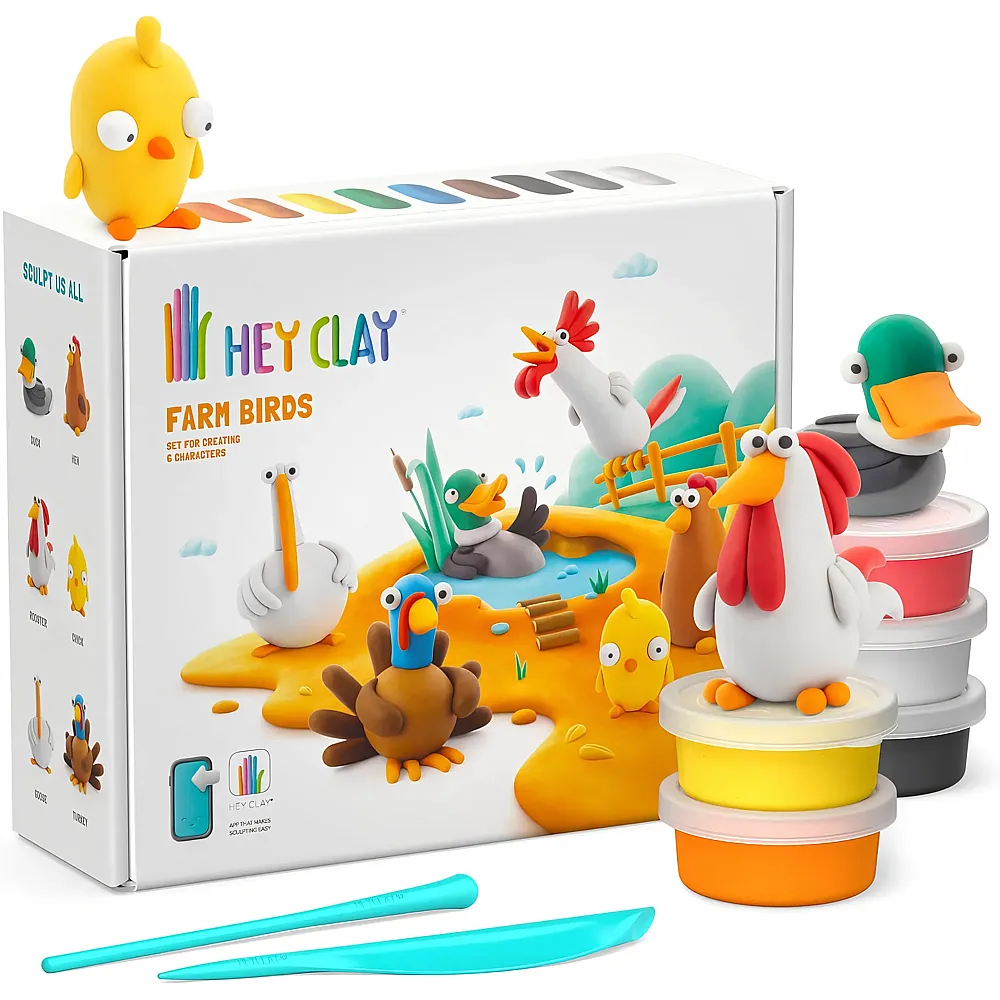 Hey Clay V�gel auf dem Bauernhof - 15 Dosen - Kneten & Formen