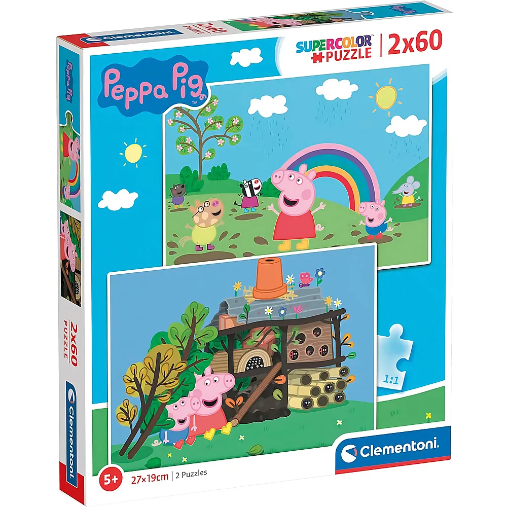 Clementoni Puzzle Supercolor Peppa Pig Regenbogen & Insektenhotel 2x60