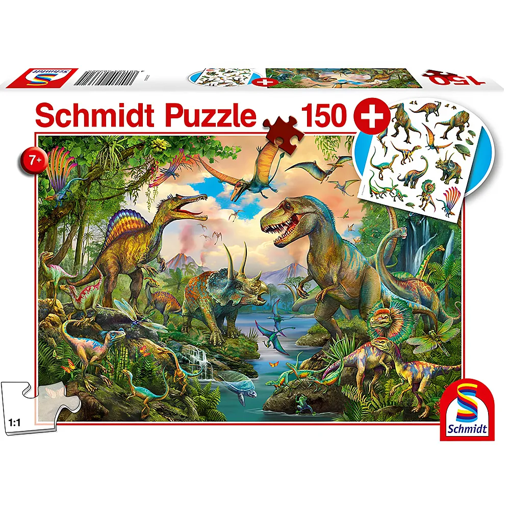 Schmidt Puzzle Wilde Dinos, inkl. Dinosaurier Tattoos 150Teile