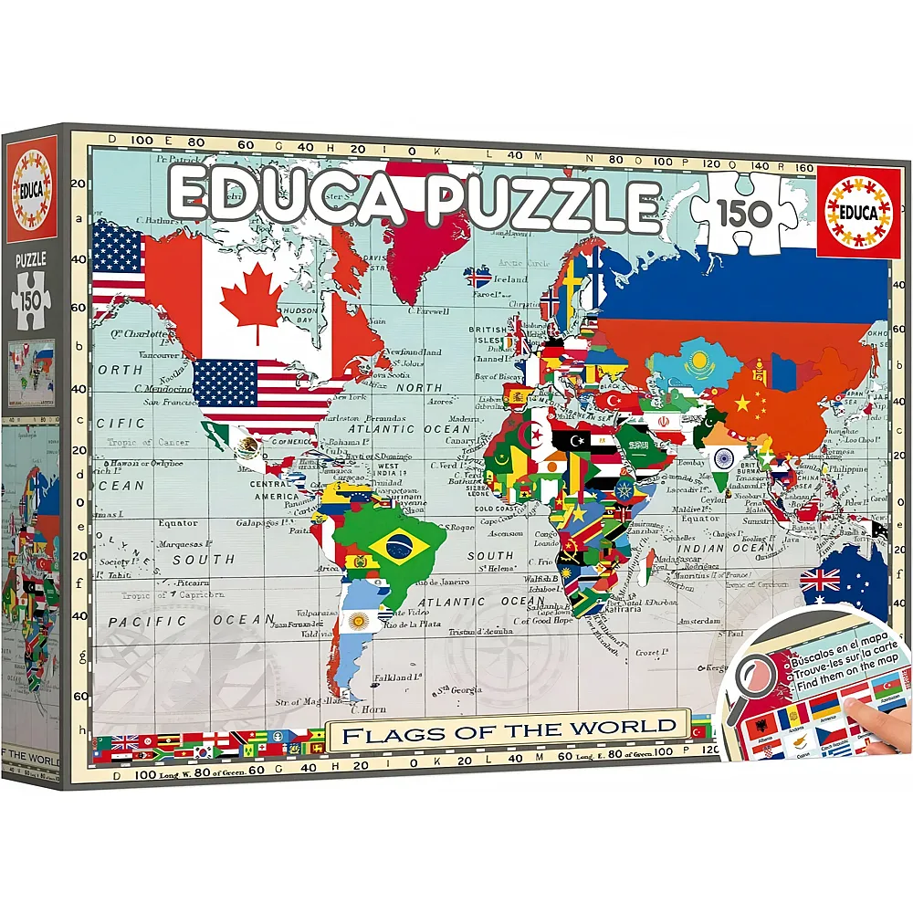 Educa Puzzle Geo, Flaggen der Welt - 150 Teile