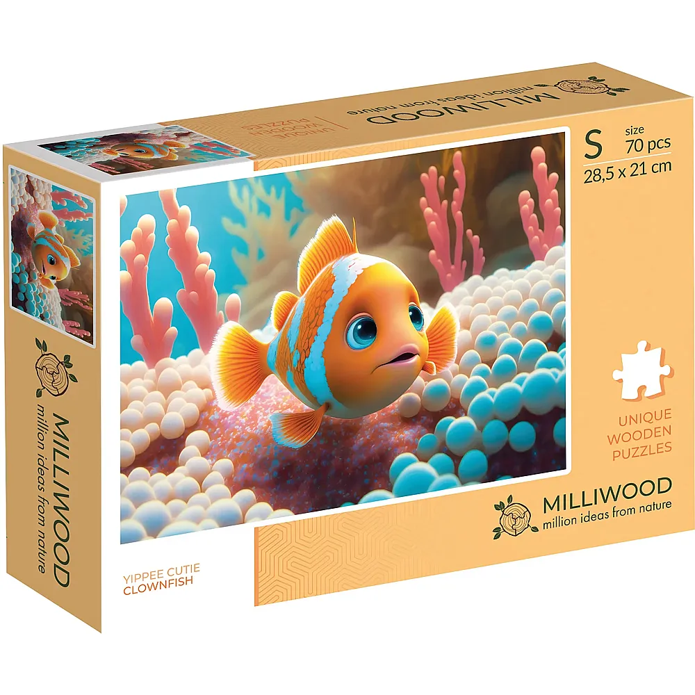 Milliwood Puzzle Holz S Clownfish 70 Teile, 28.5x21 cm, Rechteck, Serie Yippee Cutie, ab 5 Jahren