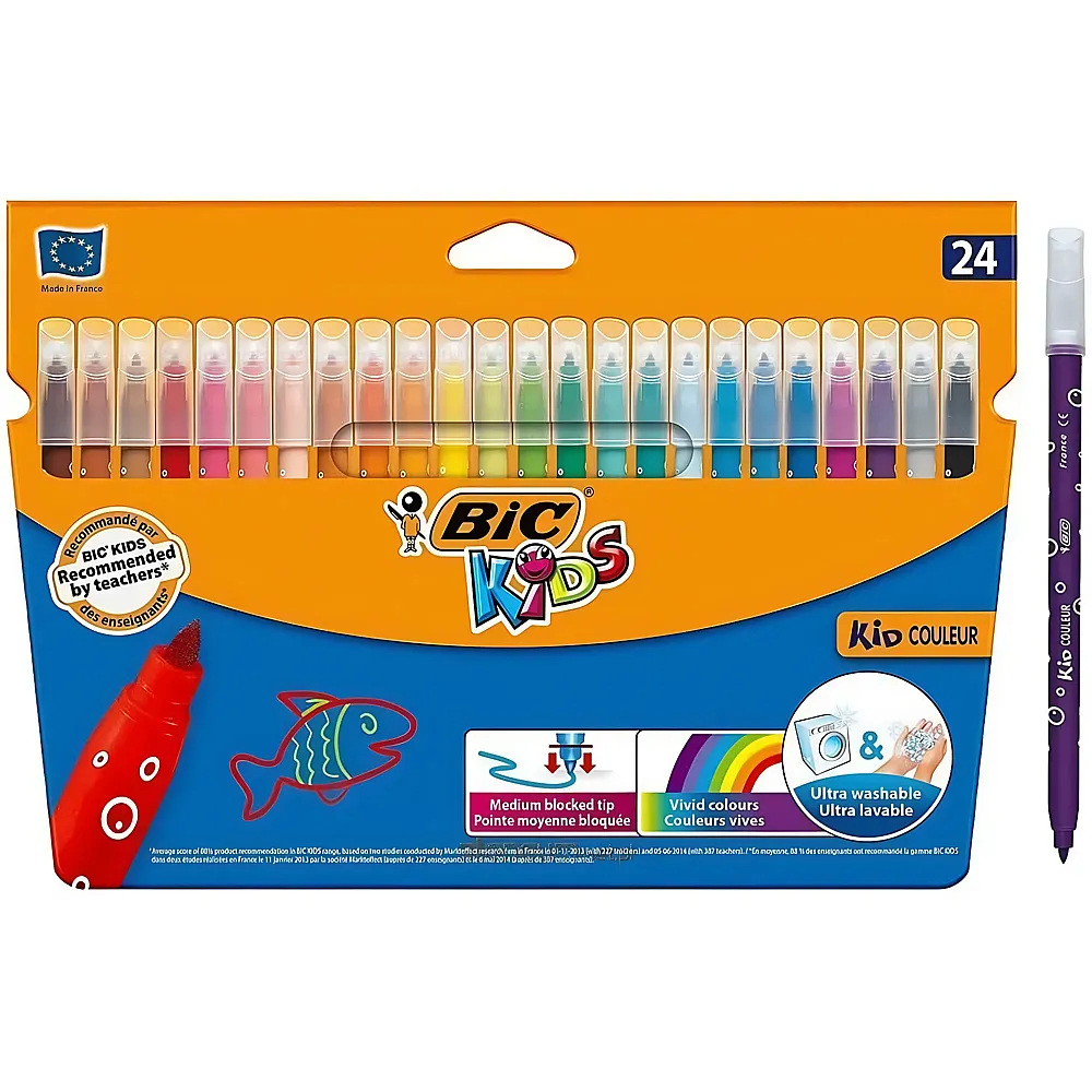 BIC Filzstift Fasermaler Kid Couleur - 24 Teile - Farbe & Kreide