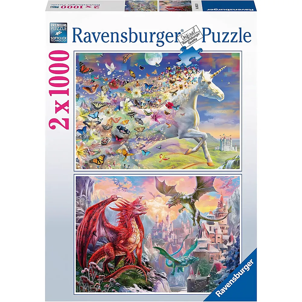 Ravensburger Puzzle 2in1 Einhorn und Drachen - 1000 Teile