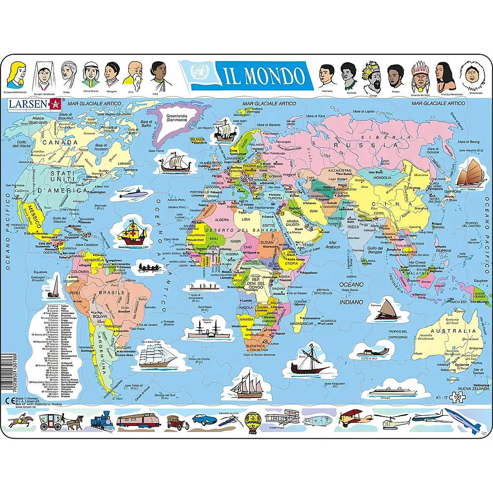 Larsen Puzzle Political Map of the World - 107 Teile
