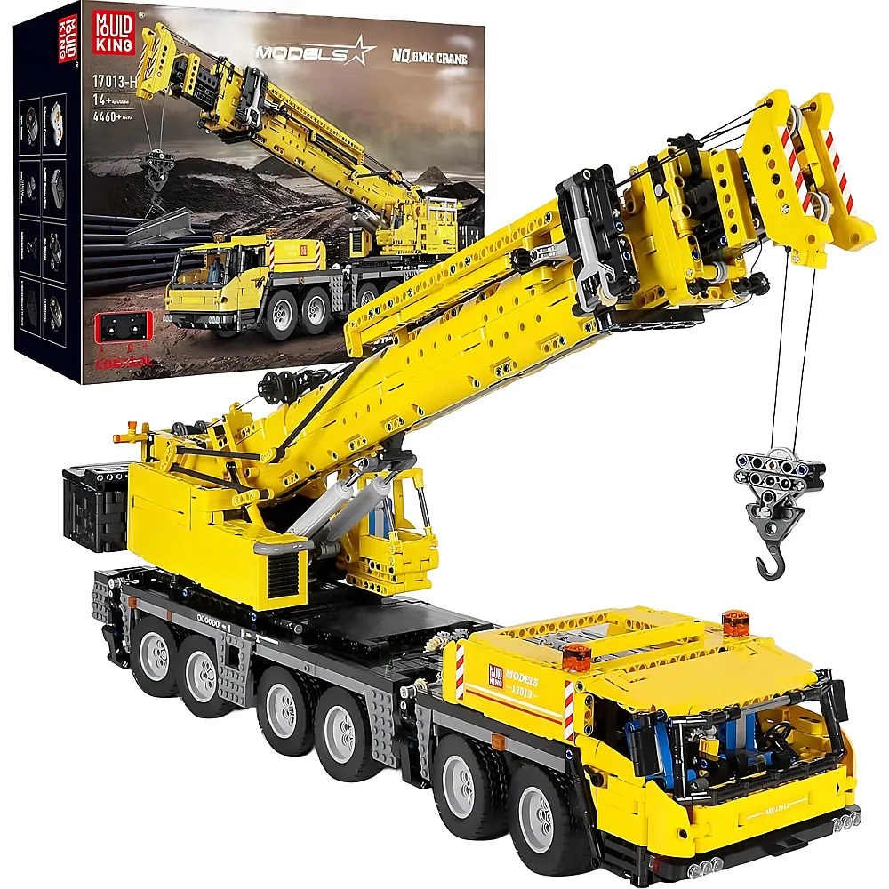 Mould King Models Ferngesteuerter Kran LKW Gelb 17013H - Klemmbausteine Fahrzeuge