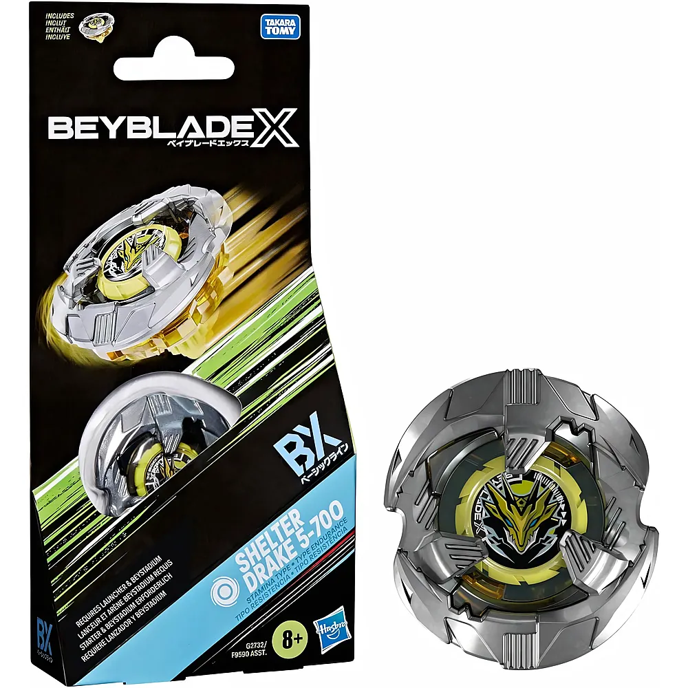 Beyblade X Shelter Drake 5-70O Booster Pack, Set mit Takara Tomy Ausdauer-Typ Kreisel, Kampfkreisel Spiel, Spielzeug, ab 8 Jahren