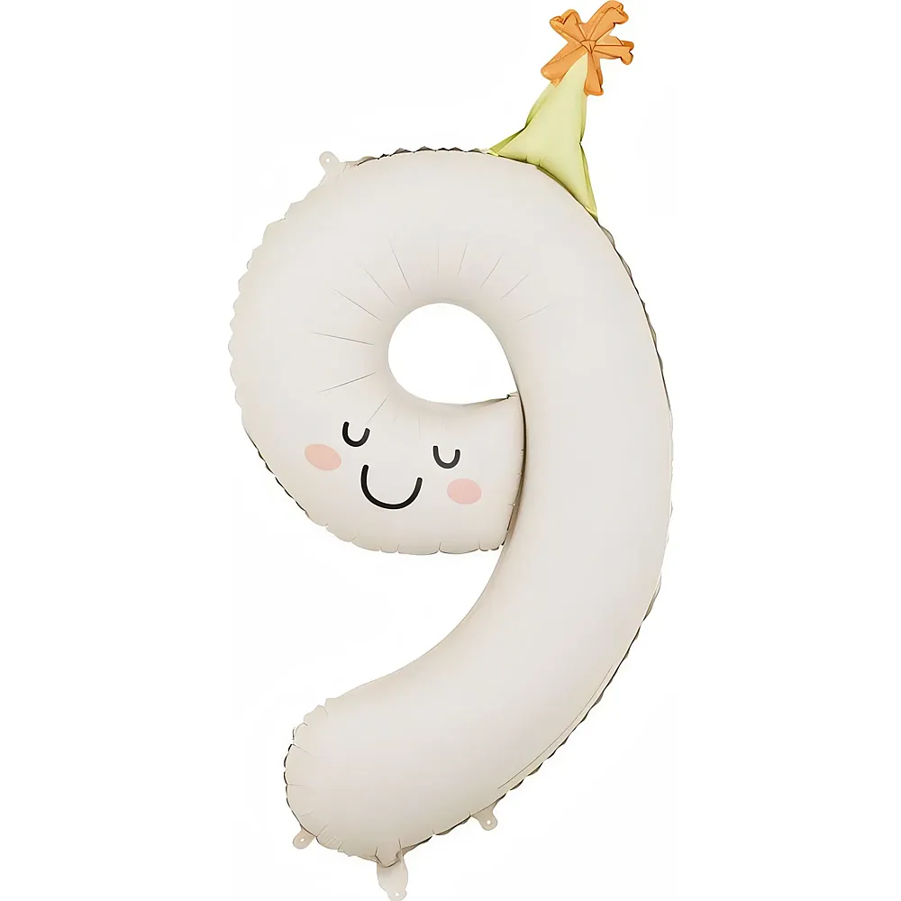 PartyDeco Folienballon Zahl 9 Smiley's creme - Suche