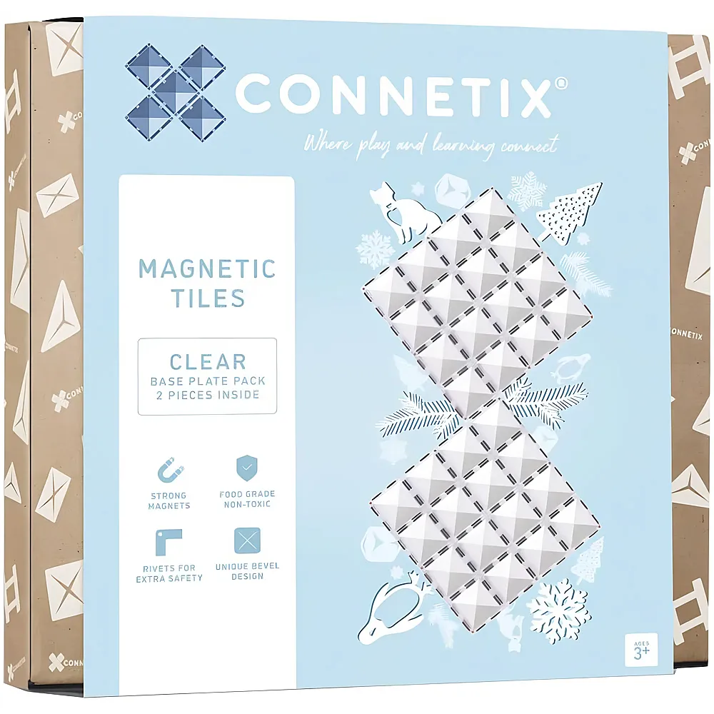 meinspielzeug - Connetix Magnetische Fliesen Klar Grundplatten - 2 Teile | Magnet-Bausteine