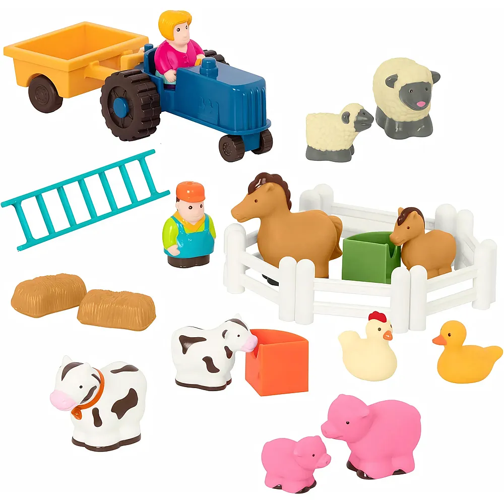 Battat Spielset f�r den kleinen Bauern  25-teiliges Bauernhof-Spielset  Tiere, Z�une, Landwirte, Traktor, Anh�nger & mehr  Bauernhof Spielzeug f�r Kleinkinder, Kinder  18 Monate +