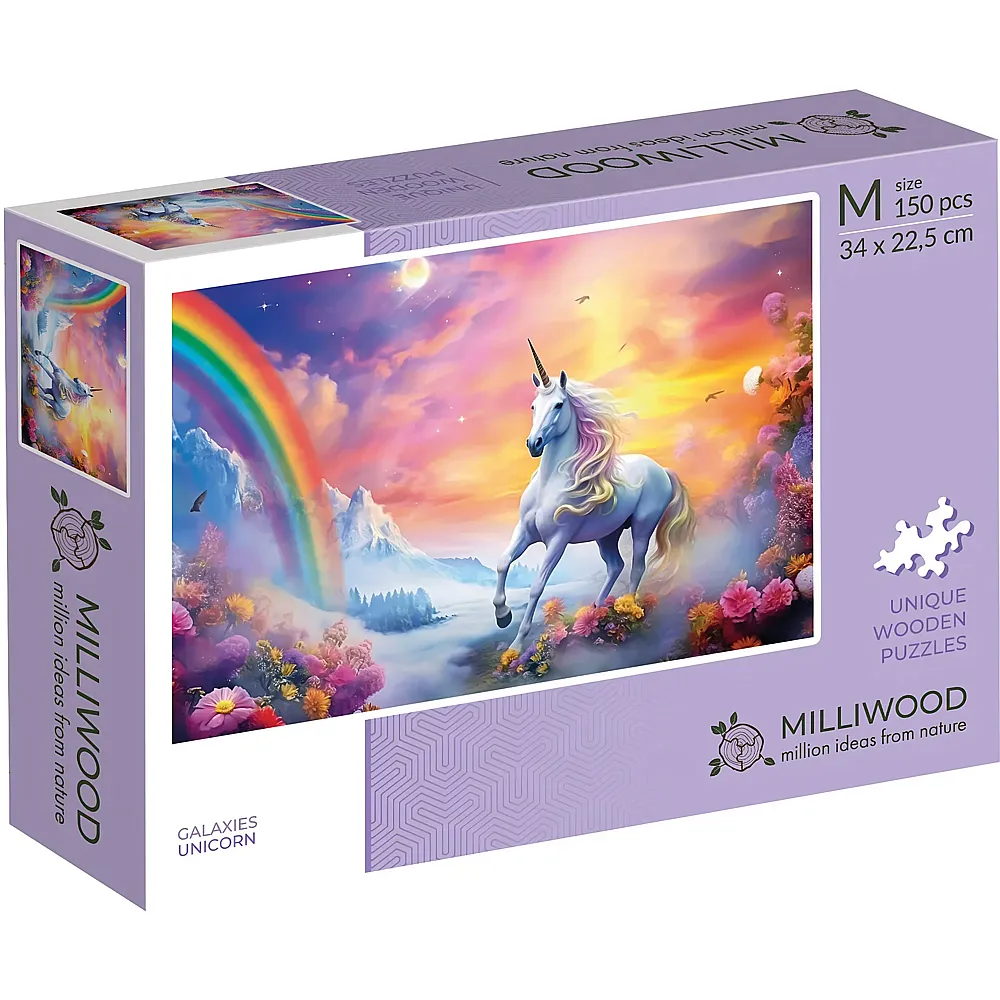 Milliwood Puzzle Holz M Unicorn 150 Teile, 34x22.5 cm, Rechteck, Serie Galaxies, ab 8 Jahren