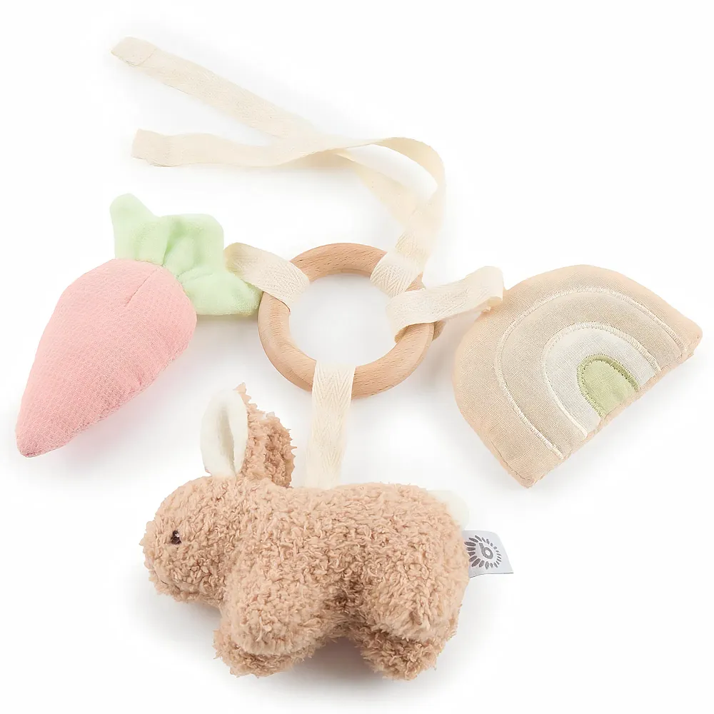 Bieco Activity Spielzeug Hase Fine  Holz Greifring mit Pl�schrassel, Quietschelement und Knisterfolie  Knisterspielzeug