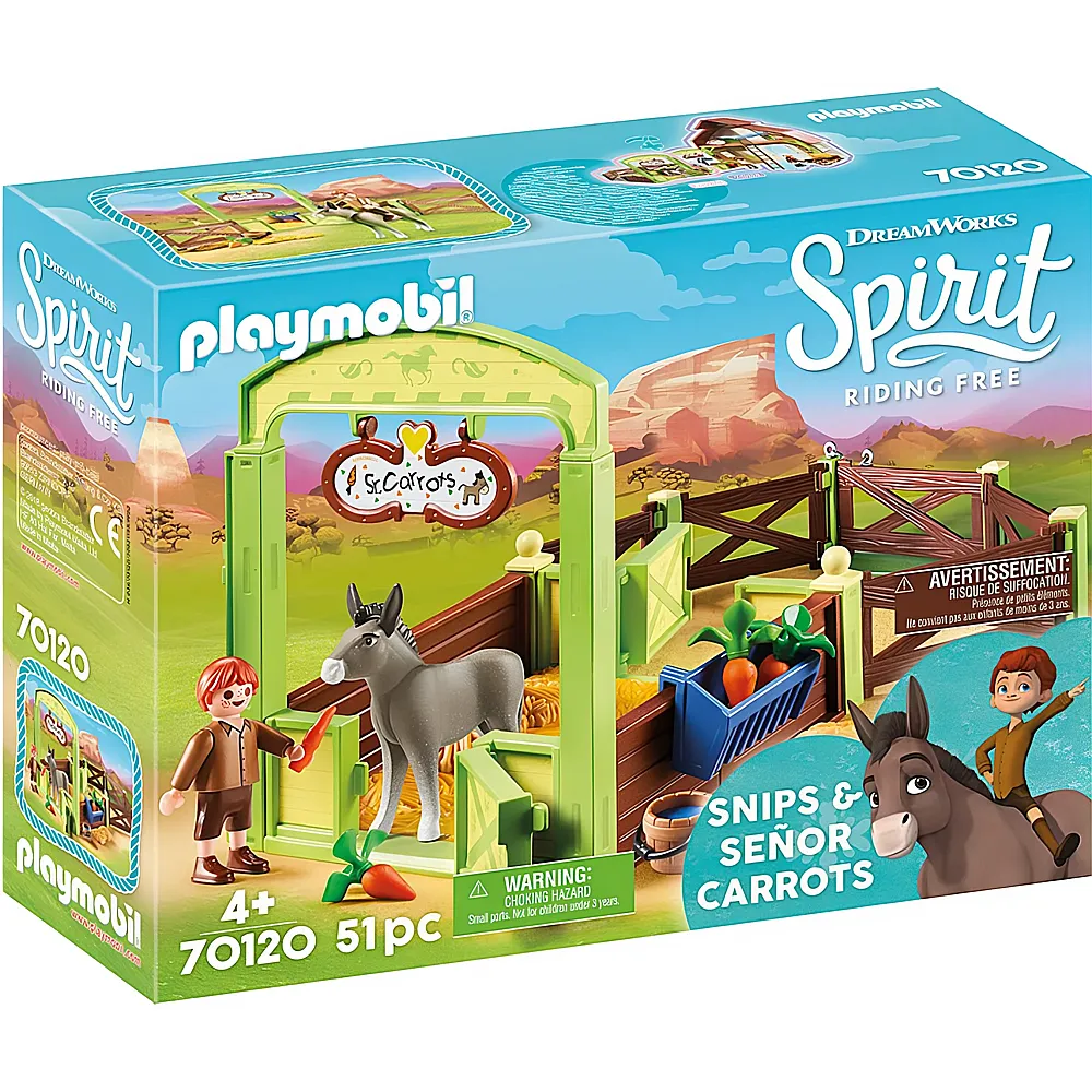 PLAYMOBIL Spirit Pferdebox Snips & Herr Karotte 70120