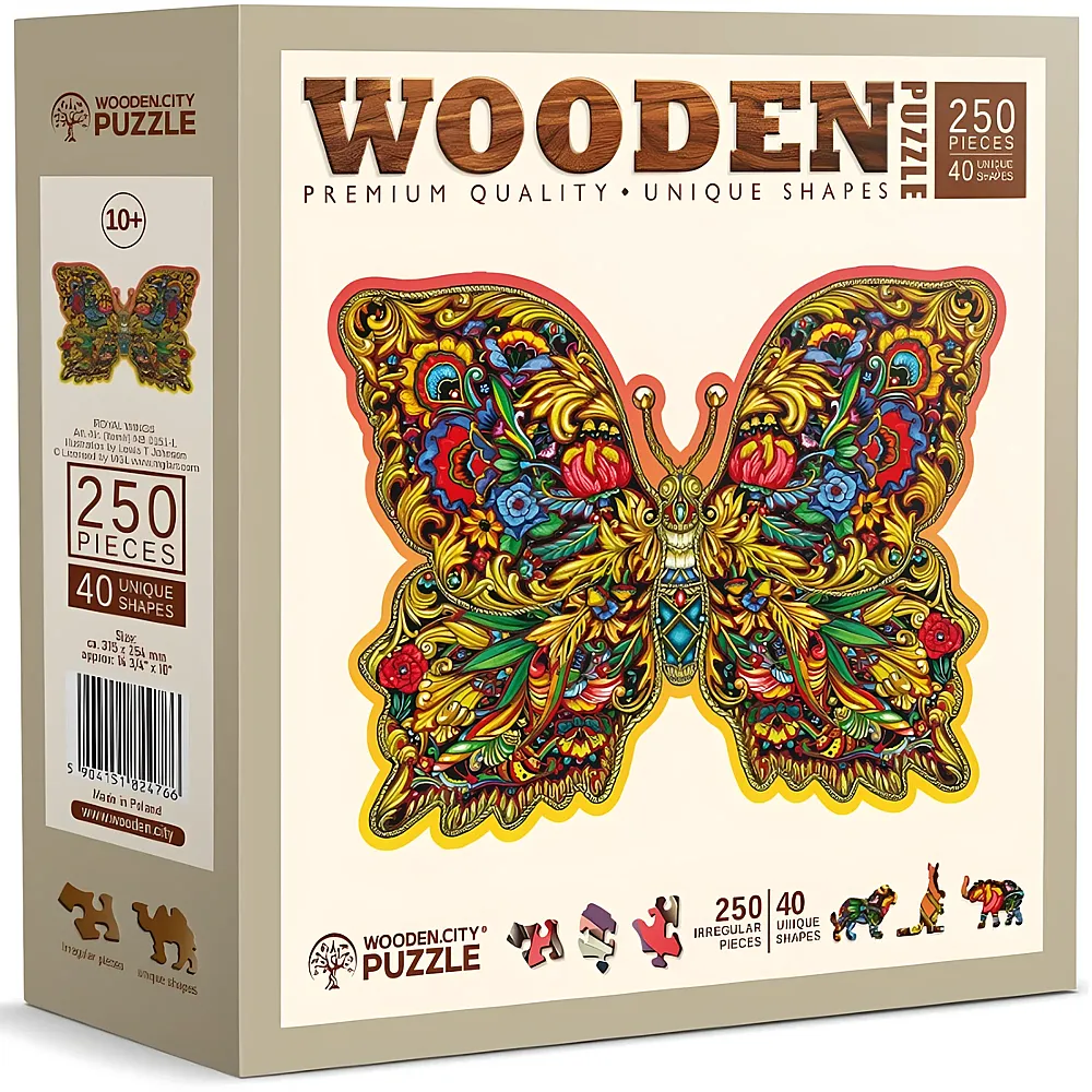 Wooden City Puzzle Holz L Royal Wings 250 Teile, aussergewhnliche Formen, 37.7x25.4cm, ab 10 J.