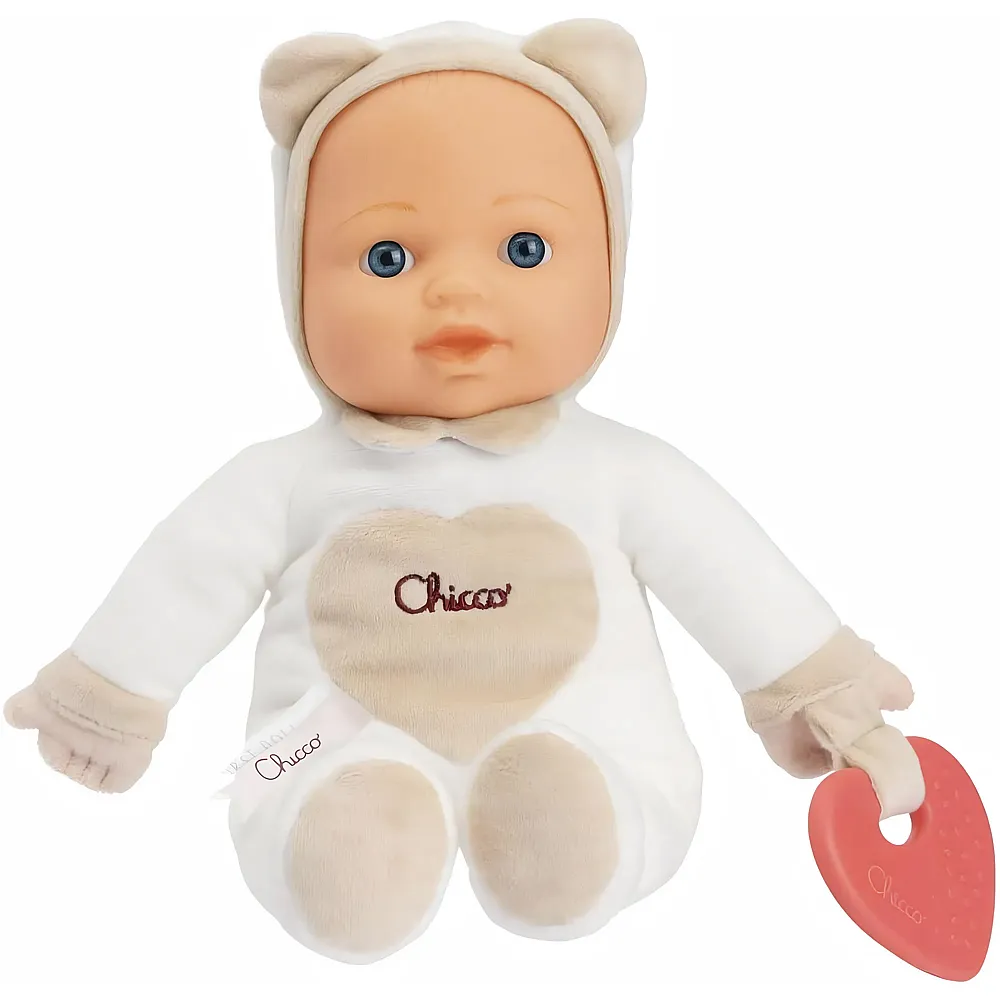 Chicco Meine erste Puppe Spielzeug, Kuschelpuppe mit weichem Beissherz, weich und leicht, Babyspielzeug, maschinenwaschbar, 0