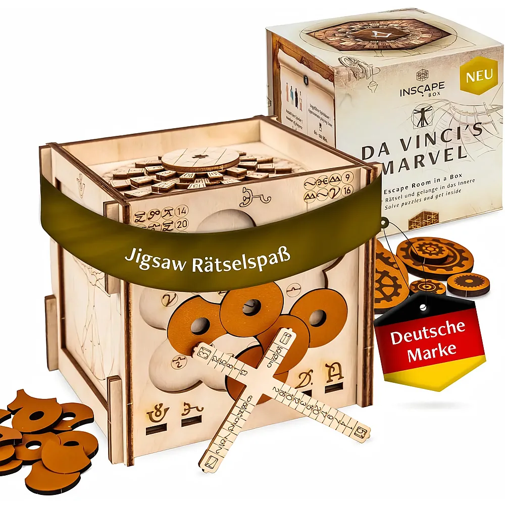 INSCAPE BOX GmbH INSCAPE Da Vincis Marvel - R�tselbox Holz - Puzzle Box - Escape Room Spiel Erwachsene und Kinder - Knobelspiele f�r Erwachsene - 3D Holzpuzzle - Cluebox - Denkspiele - Jigsaw Puzzle - Suche