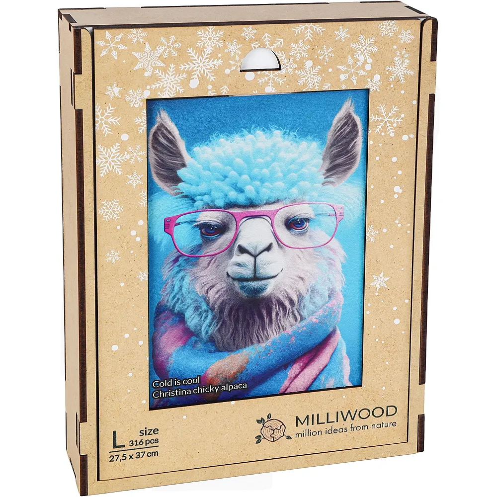 Milliwood Puzzle Holz L Christina alpaca 316 Teile, 27.5x37 cm, Rechteck, Serie Cold is cool, ab 10 Jahren