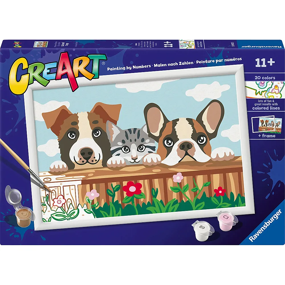 Ravensburger CreArt Malen nach Zahlen Katze mit zwei Hunden