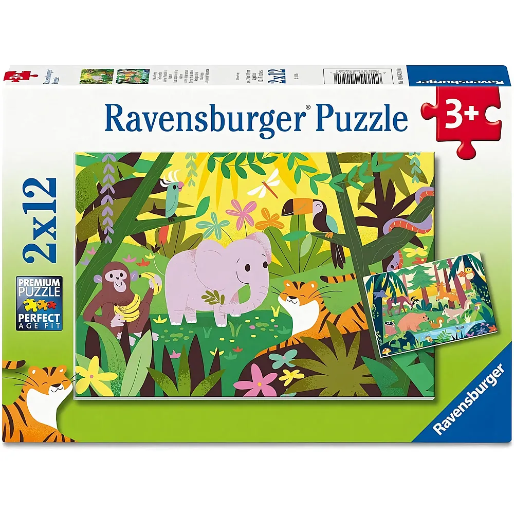 Ravensburger Puzzle 2in1 Freundliche Tierfreunde - 12 Teile - Puzzle 10-104 Teile