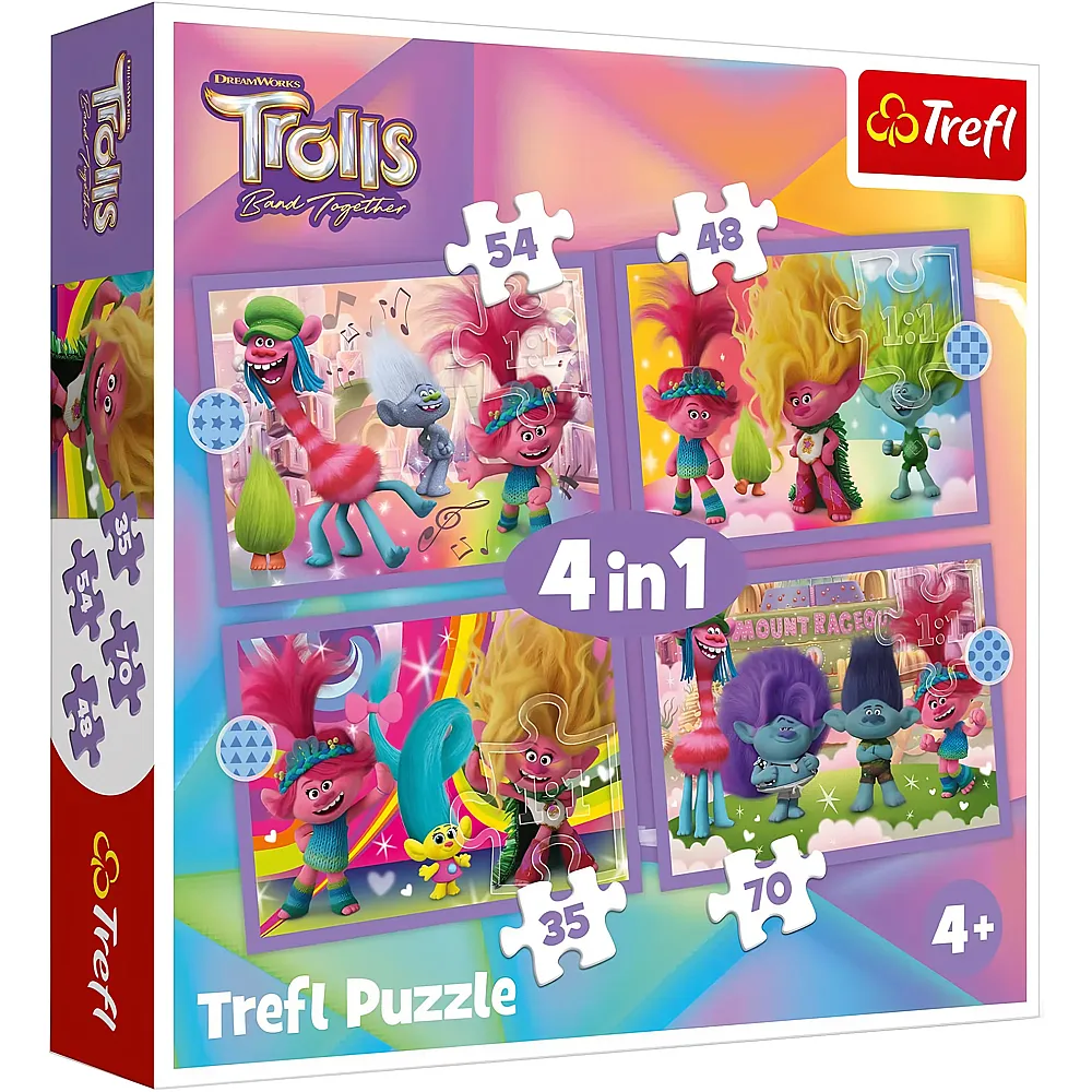 Trefl Puzzle 4in1 Trolls Band Together - 70 Teile