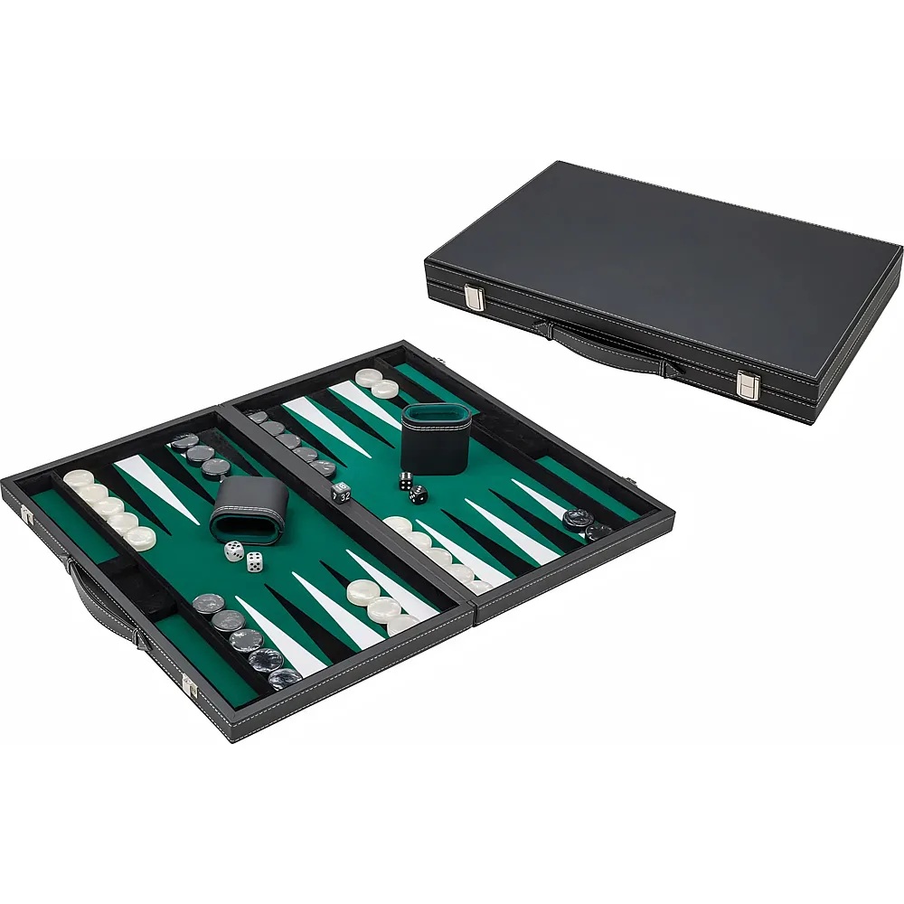 Philos Backgammon, schwarz, gr�n, gross, Kunstleder