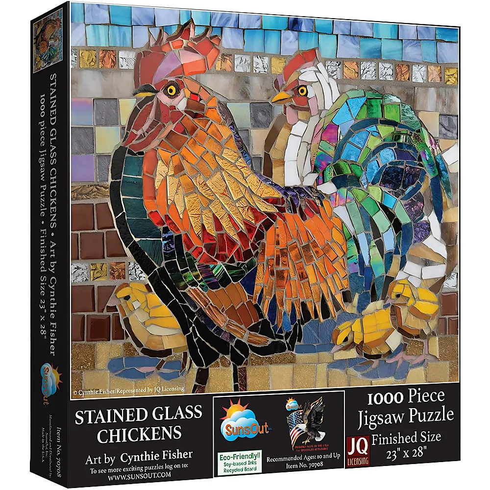SunsOut Puzzle Cynthie Fisher Stained Glass Chickens 1000Teile