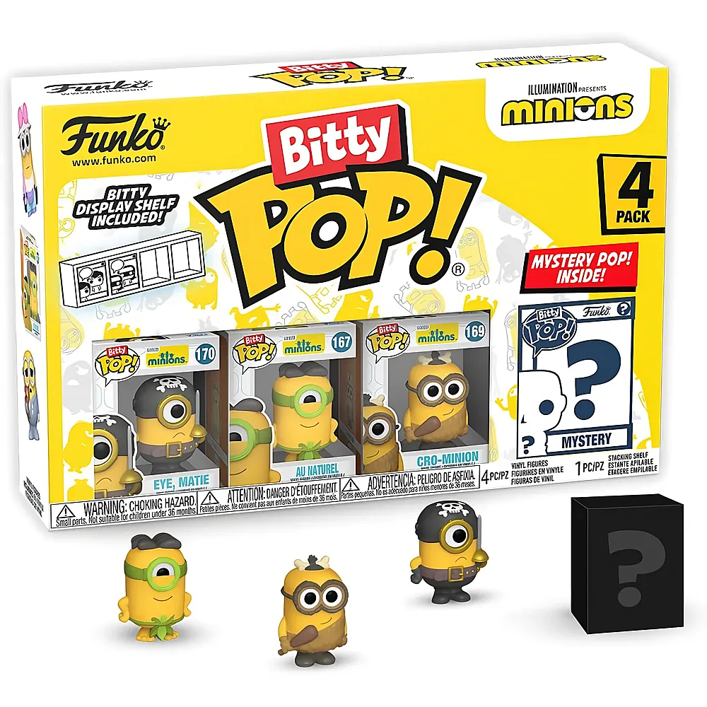 meinspielzeug - Funko Bitty Pop Eye, Matie, Cro-Minion, Au Naturel und Mystery 4Teile Minions | Lizenzfiguren