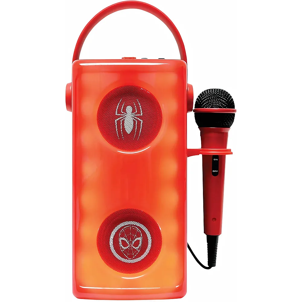 Lexibook Marvel Spider-Man, Leuchtender kabelloser Bluetooth -Lautsprecher mit Mikrofon, Mehrfarbige Lichteffekte