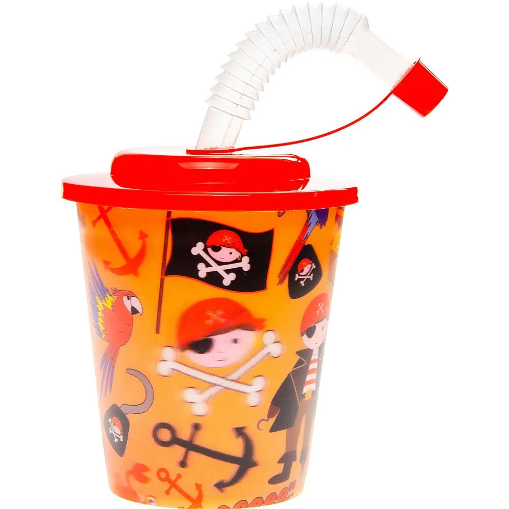 LG-Imports Becher mit Deckel und Strohhalm Pirat, 12tlg.