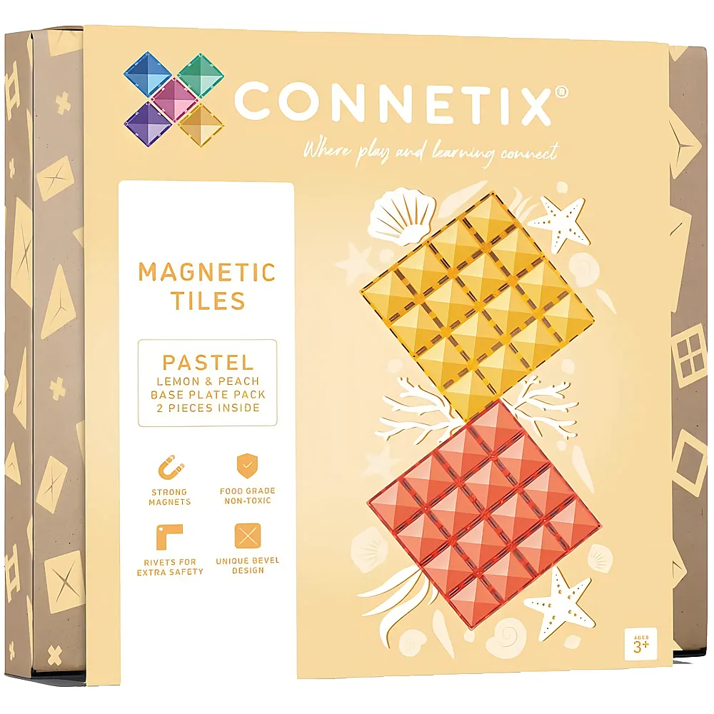 Connetix Magnetische Fliesen Pastell Zitrone und Pfirsich Grundplatten-Pack - 2 Teile