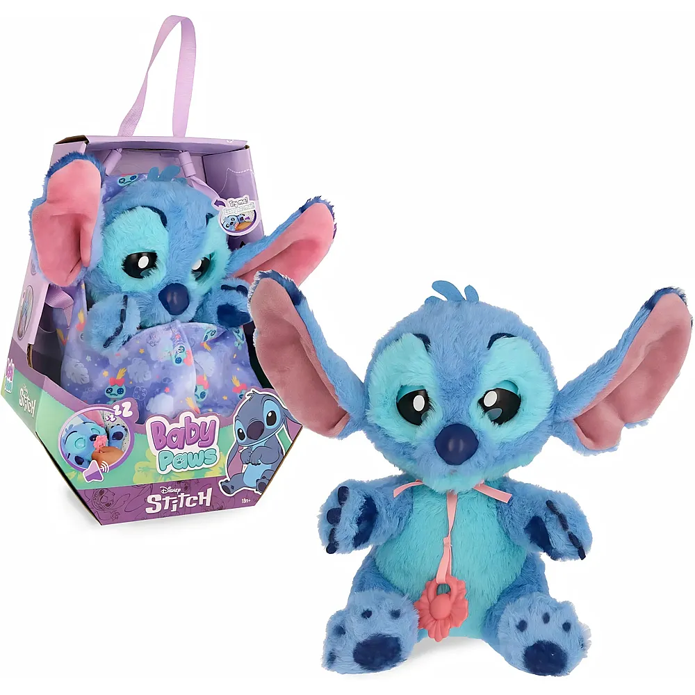 IMC Toys BABY PAWS Stitch, Interaktives Pl�schtier Mit Soundfunktion beim �ffnen und Schlieen der Augen, inklusive Einer Tragedecke, Geschenk Spielzeug f�r Kinder ab 18 Monaten