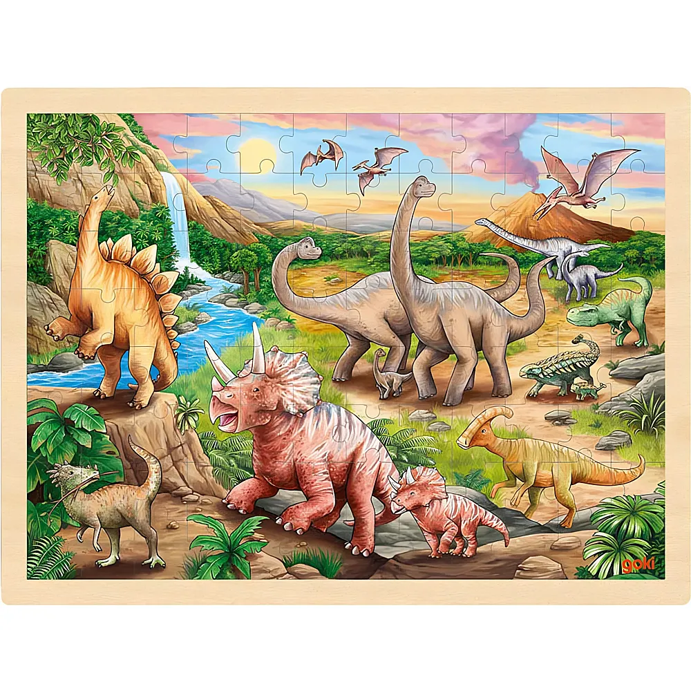 meinspielzeug - Goki Puzzle Einlegepuzzle Dinosaurierwanderung - 96 Teile | Rahmenpuzzle