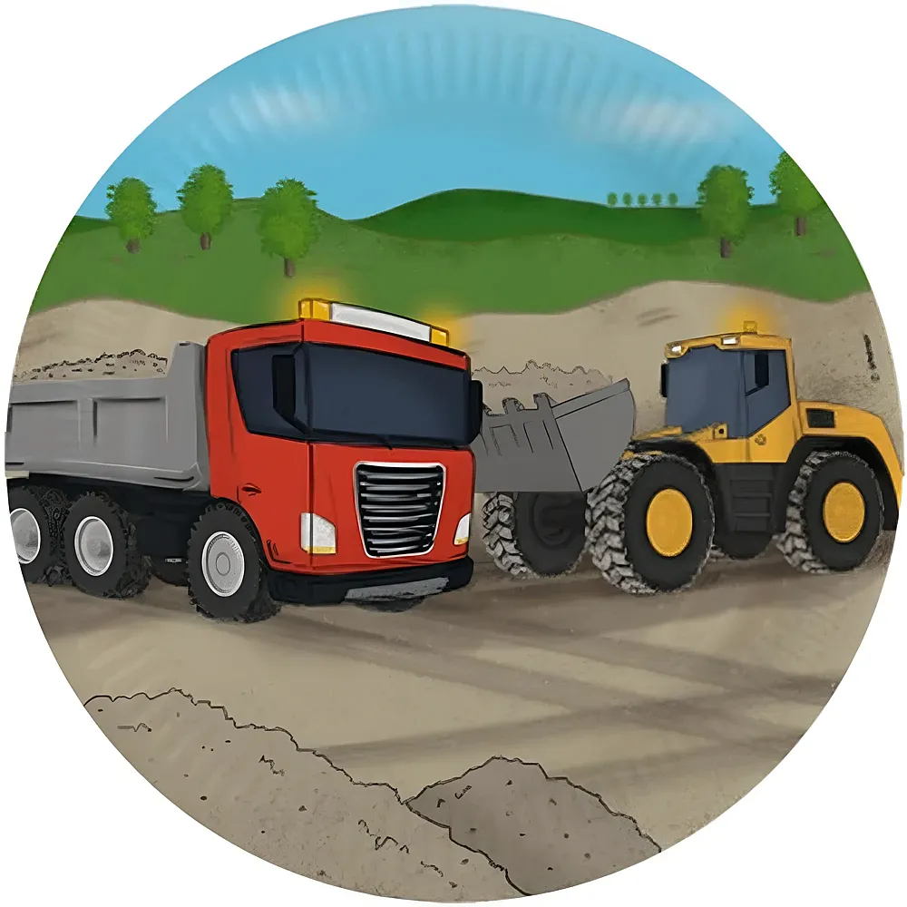 meinspielzeug - Amscan Papierteller Baustelle 23cm - 8 Teile | Tischdeko