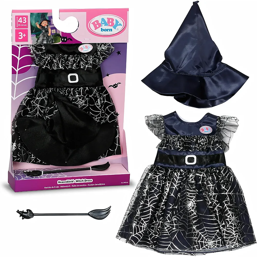 Zapf Creation Baby Born Hexenkleid mit Hut und Besen - 43 cm