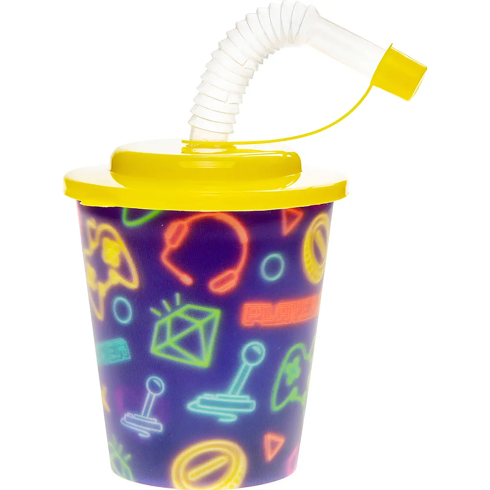 LG-Imports Becher mit Deckel und Strohhalm Gamer, 12 St�ck.