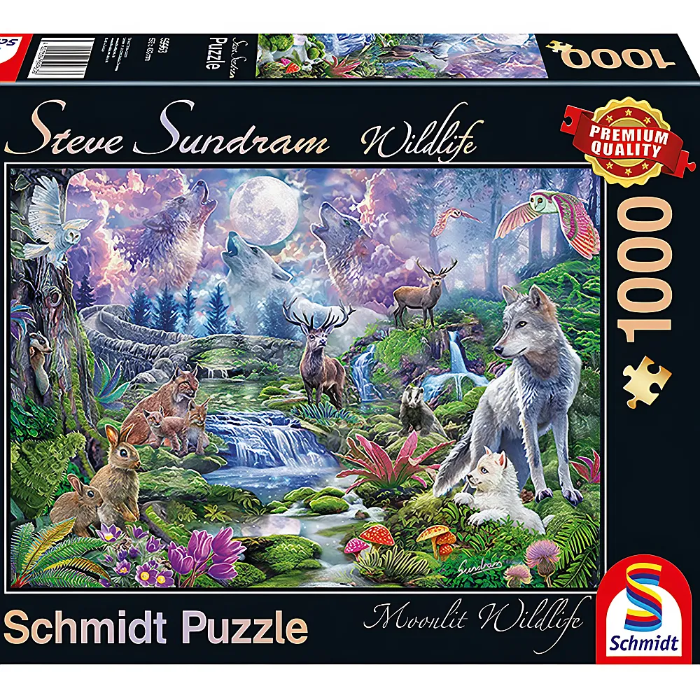 Schmidt Puzzle Steve Sundram Wildtiere im Mondschein 1000Teile