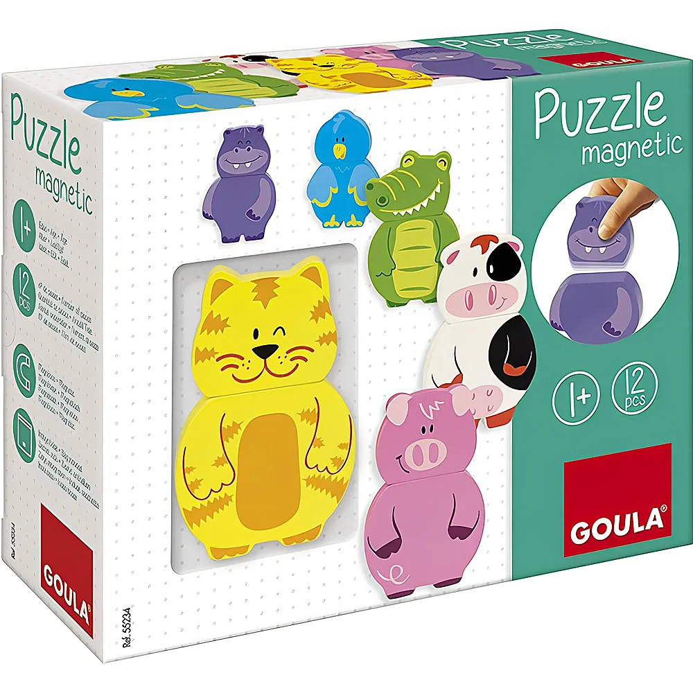GOULA Puzzle Magnetisch Tiere 12Teile | Holzpuzzle