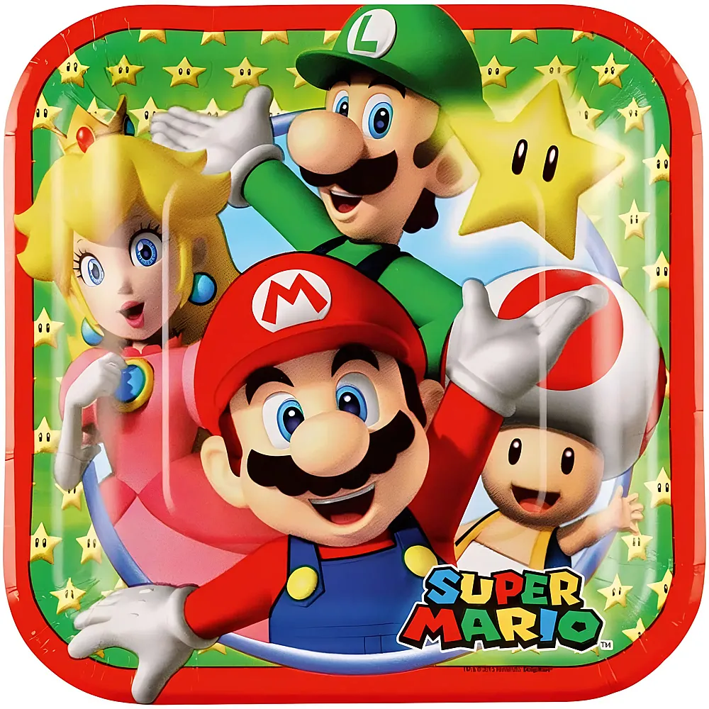 Amscan Super Mario Pappteller 18cm - 8 Teile - Tischdeko