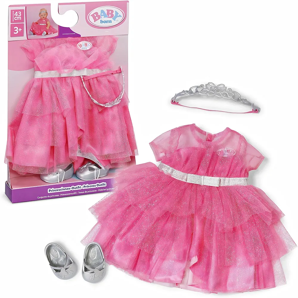 meinspielzeug - Zapf Creation Baby Born Prinzessinnen-Outfit mit rosa Kleid 43cm | Puppenkleider
