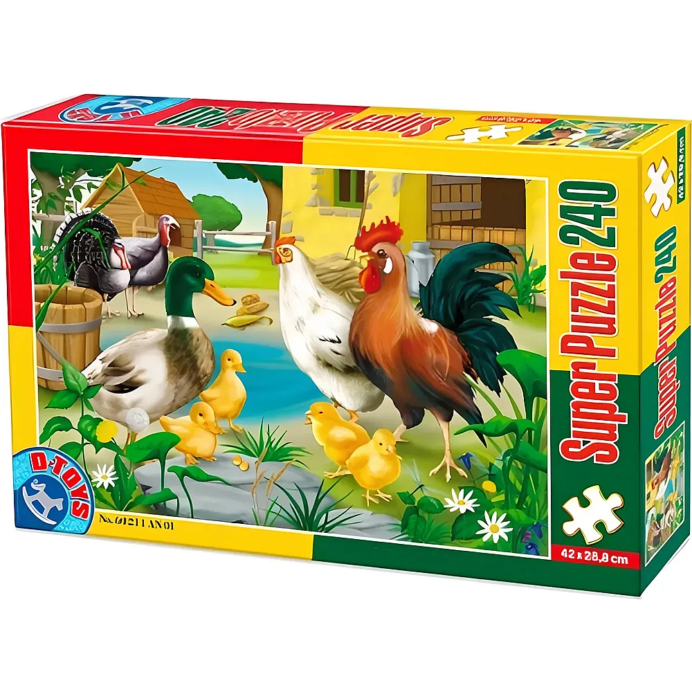 DToys Puzzle Tiere vom Bauernhof: Huhn, Hahn, Ente und K�cken - 240 Teile - Puzzle 105-300 Teile