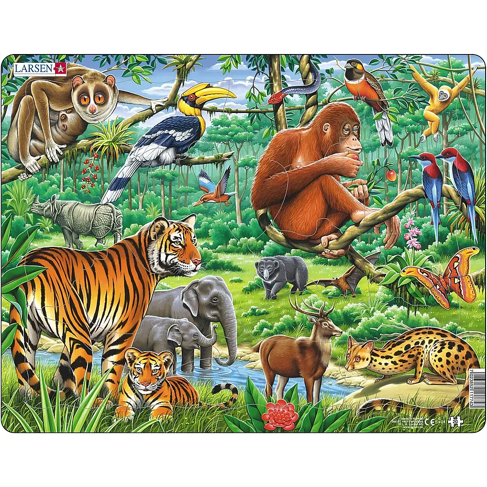 Larsen Puzzle Dschungeltiere - 20 Teile - Rahmenpuzzle