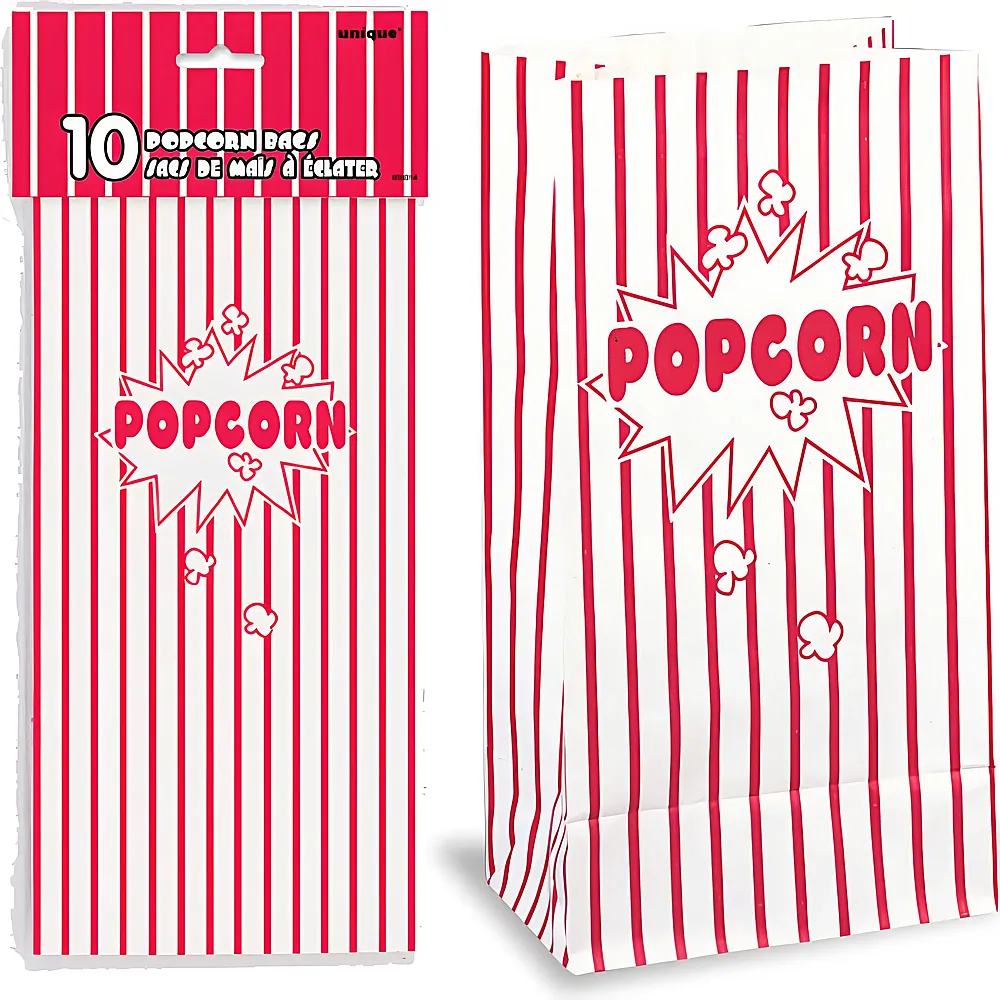 Unique Popcorn Bag Rot/Weiss 10Teile | Kindergeburtstag