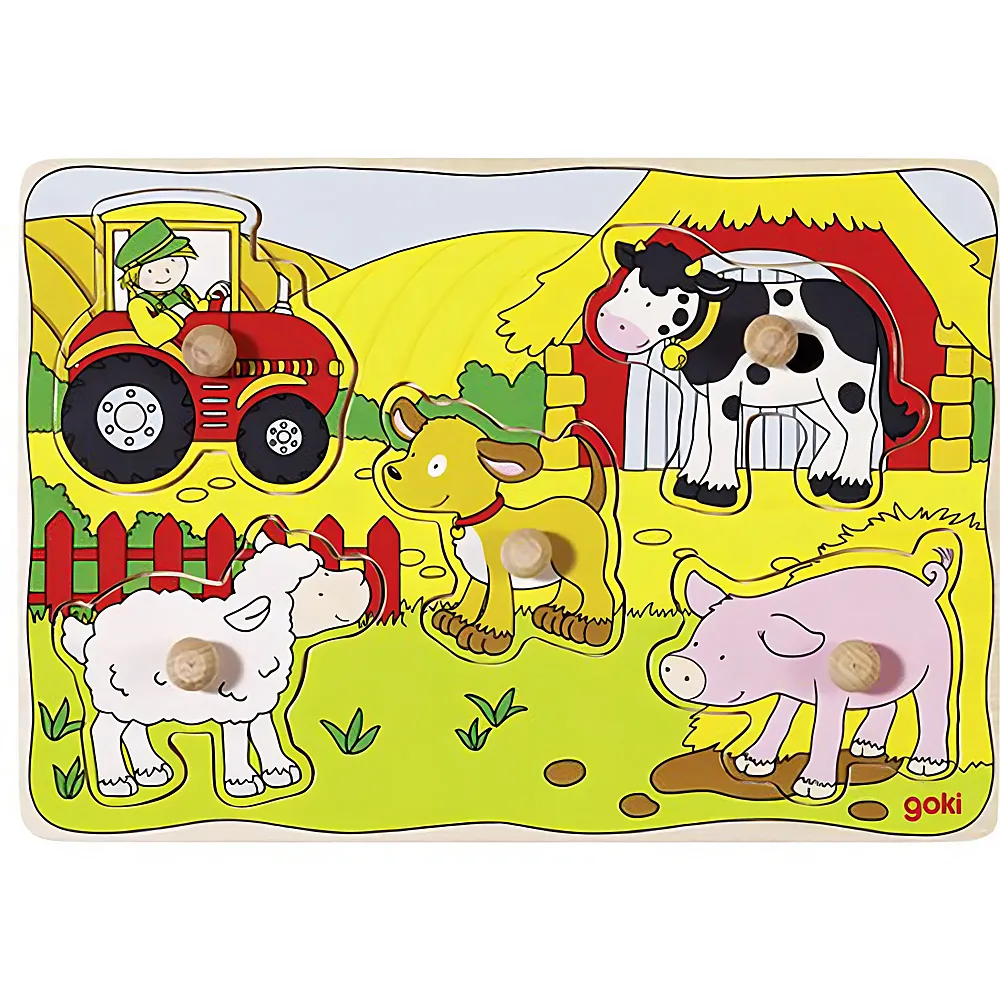 Goki Steckpuzzle Auf dem Bauernhof 5Teile | Kleinkind-Puzzle