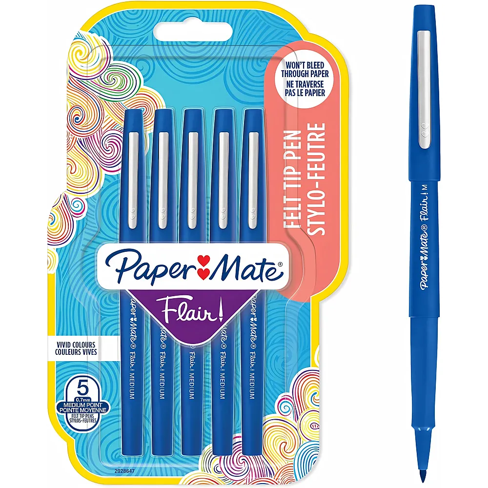 NEYNO Paper Mate Flair Filzstifte  mittlere Spitze 0,7 mm  Blau  5 St�ck - Suche