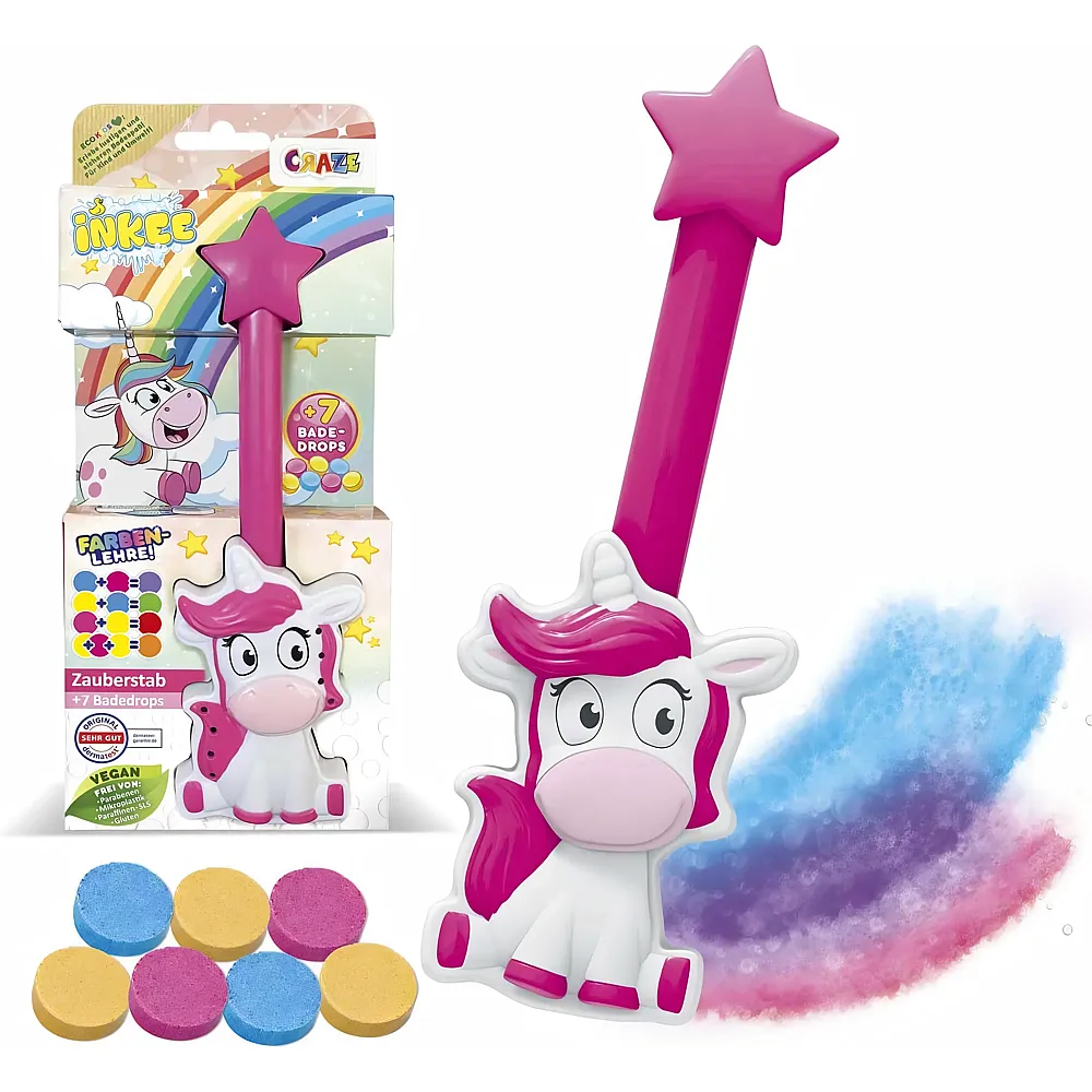 CRAZE INKEE Wand Unicorn  Einhorn-Zauberstab mit Kinder Badebomben, Badewanne Spielzeug zum Farben Lernen, Erdbeerduft