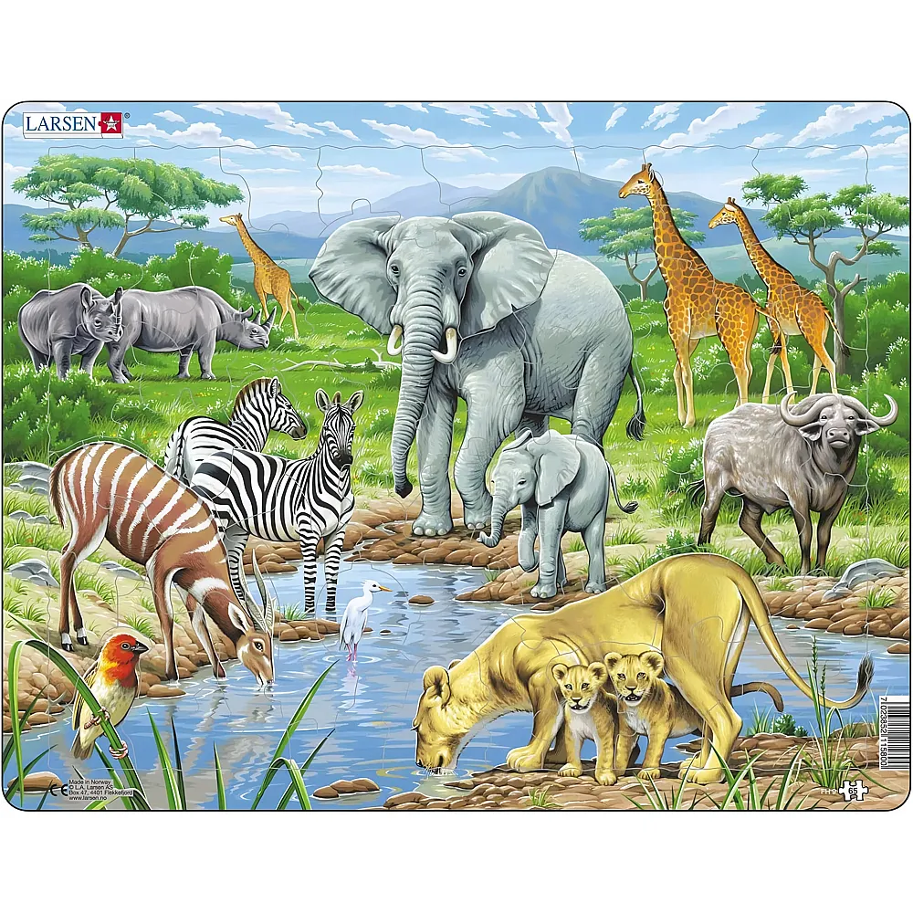 Larsen Puzzle Tiere der afrikanischen Savanne - 65 Teile