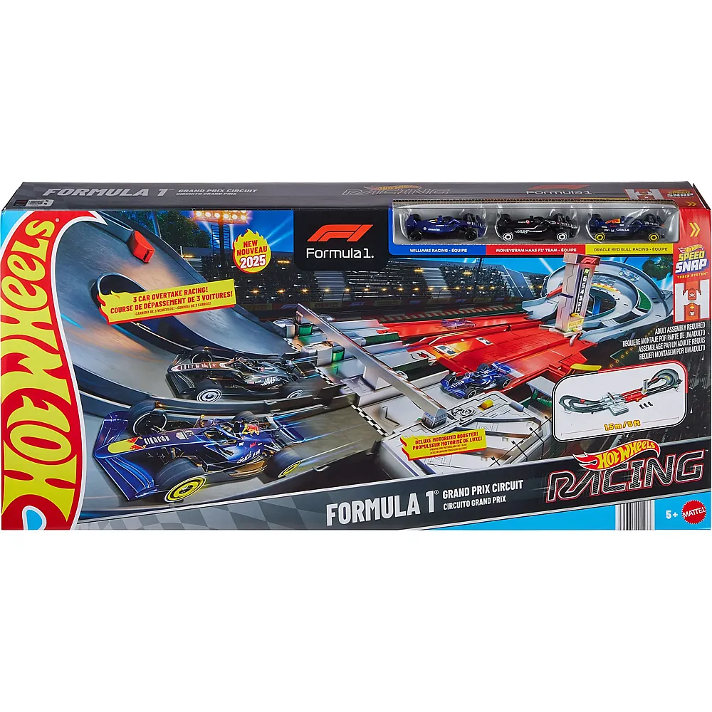 Hot Wheels Racing Formel 1 Grand Prix Rennstrecke, 3 Fahrzeuge 1:64